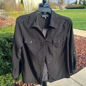Ladies Elementz medium polka dot button up blouse black loose fit